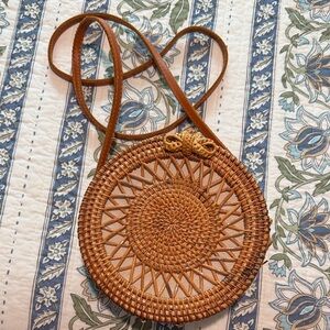 Woven Round Crossbody Bag in Brown